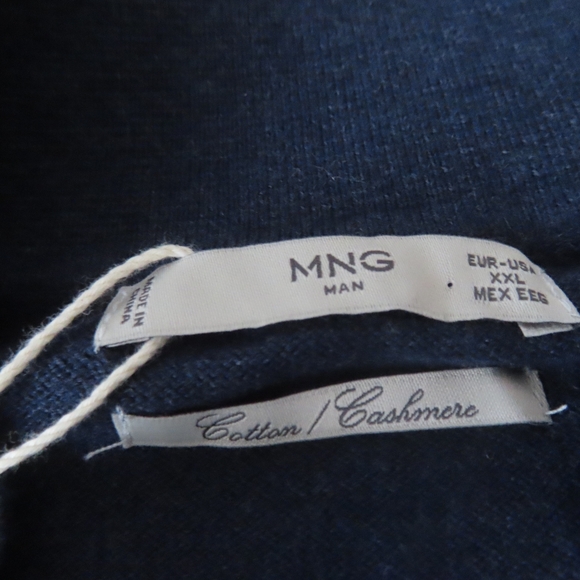 Mango mng mens sweater 1/4 zip blue cotton/cashmere 2XL NWT - Picture 4 of 7
